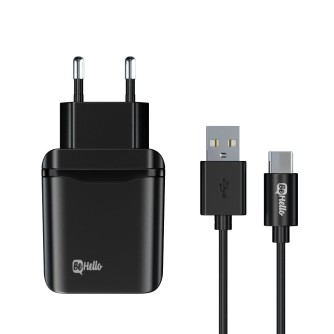 Kućni, zidni punjač za mobitel sa USB-C kabelom, 3A, crni, BeHello Quick Charge