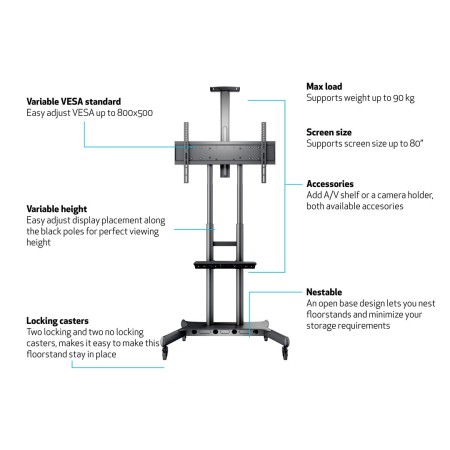 Mobilni podni nosač za TV 55-80 inča s nosačem za kameru, 90 kg, Multibrackets Basic 180 Mobilni podni nosač za TV 55-80 inča s nosačem za kameru, 90 kg, Multibrackets Basic 180