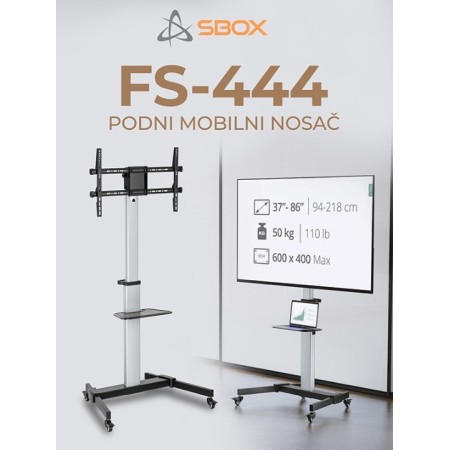 Mobilni podni nosač za TV 37-86 inča s portrait rotacijom, 50 kg, SBOX FS-444