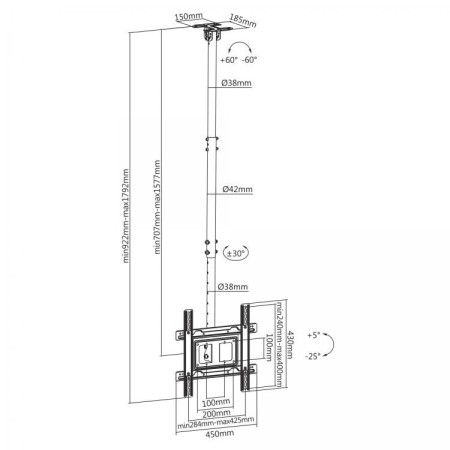 Stropni nosač za TV od 32" do 70" okretni SBOX CPLB-9441 Stropni nosač za TV od 32" do 70" okretni SBOX CPLB-9441