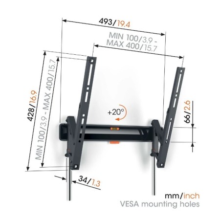 Vogels TVM 3413 nagibni zidni nosač za TV 32"-65", 25 kg, 20° Vogels TVM 3413 nagibni zidni nosač za TV 32"-65", 25 kg, 20°