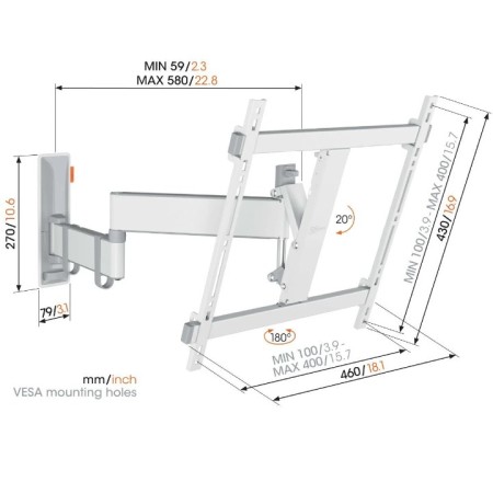Vogels TVM 3443WH full-motion+ nosač TV 32"-65", 25 kg, bijeli