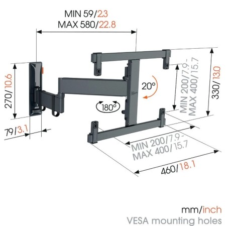 Vogels TVM 3463 full-motion+ OLED nosač TV 32"-65", 25 kg, 180°