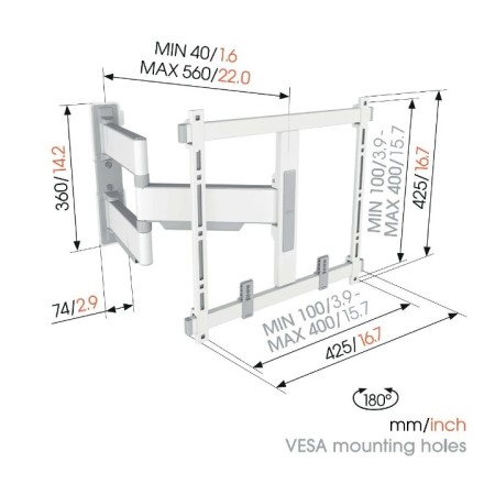 Vogels TVM 5445WH ELITE full-motion+ TV 32"-65", 35 kg, bijeli Vogels TVM 5445WH ELITE full-motion+ TV 32"-65", 35 kg, bijeli