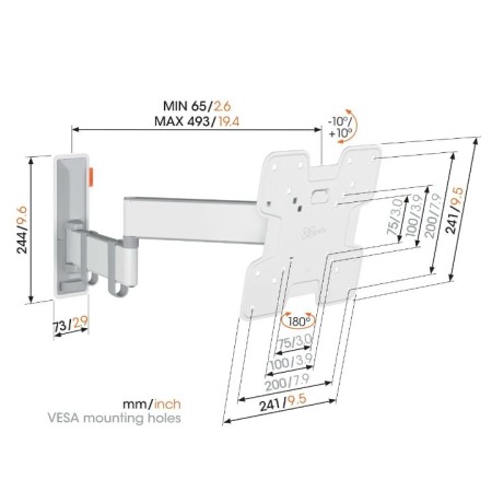 Vogels TVM 3243WH full-motion+ nosač TV 19"-43", 15 kg, bijeli