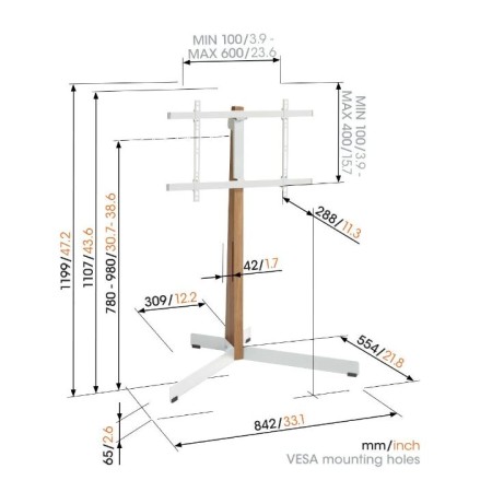 Vogels TVS 3695 podni stalak TV 40"-77", 50 kg, hrast/bijela Vogels TVS 3695 podni stalak TV 40"-77", 50 kg, hrast/bijela