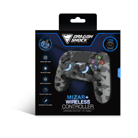 DragonShock Mizar+ Grey Camo bežični kontroler PS4 PC velike ruke