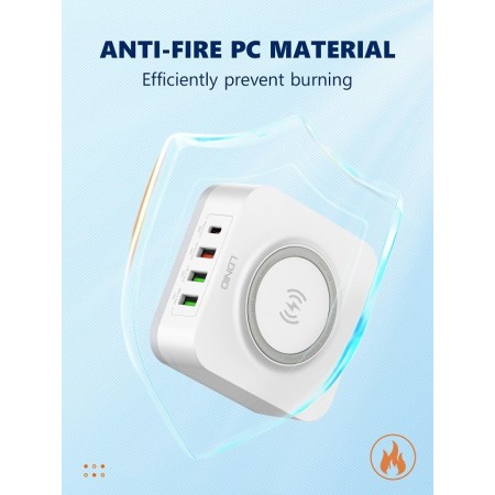 LDNIO AW004 zidni punjač 4 ulaza 30W + bežični 18W