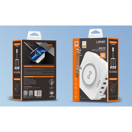 LDNIO AW004 zidni punjač 4 ulaza 30W + bežični 18W