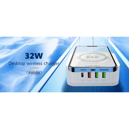 LDNIO AW004 zidni punjač 4 ulaza 30W + bežični 18W
