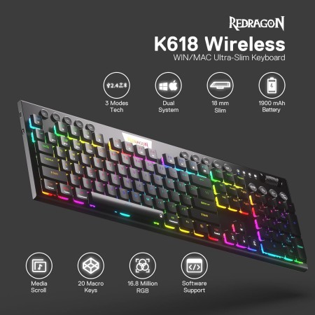 REDRAGON Horus Pro K618 full-size bežična tipkovnica RGB REDRAGON Horus Pro K618 full-size bežična tipkovnica RGB