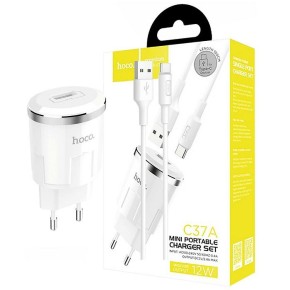 Kućni, zidni punjač za mobitel sa USB-C kabelom, 2.4A, bijeli, HOCCO