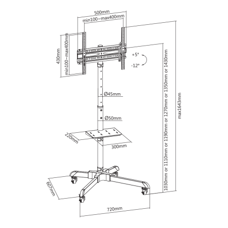 Mobilni podni nosač za TV 32-55 inča s podrškom za curved, 35 kg, SBOX FS-224-2 Mobilni podni nosač za TV 32-55 inča s podrškom za curved, 35 kg, SBOX FS-224-2