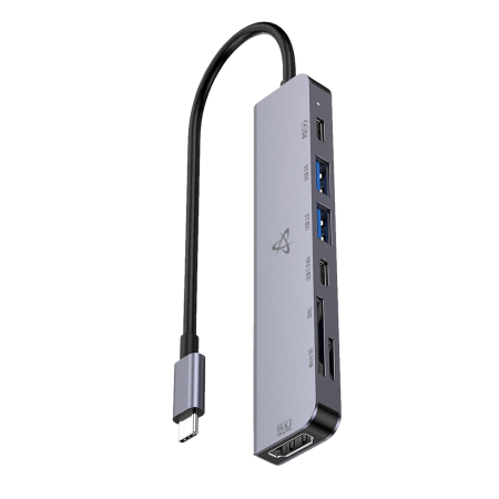 SBOX H-999 USB-C hub 7 u 1 – HDMI, punjenje 100 W, USB i čitač kartica