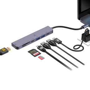 SBOX H-999 USB-C hub 7 u 1 – HDMI, punjenje 100 W, USB i čitač kartica