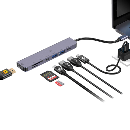 SBOX H-999 USB-C hub 7 u 1 – HDMI, punjenje 100 W, USB i čitač kartica