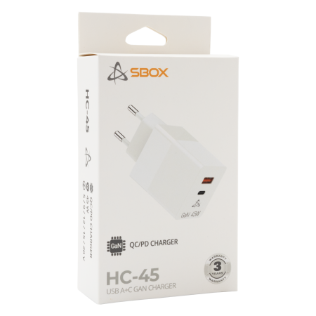 SBOX HC-45 GaN kućni punjač 45W, bijeli SBOX HC-45 GaN kućni punjač 45W, bijeli