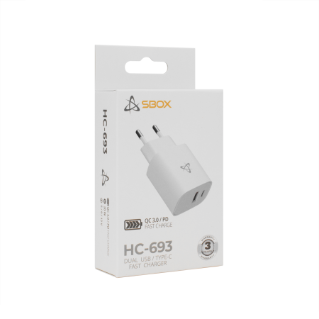 SBOX HC-693 USB kućni punjač 20W QC, bijeli SBOX HC-693 USB kućni punjač 20W QC, bijeli