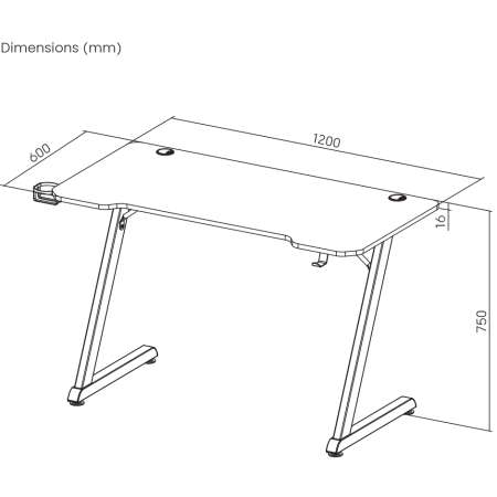 Gaming stol White Shark Helix 120x60 cm – crni, Z dizajn, nosivost 75 kg