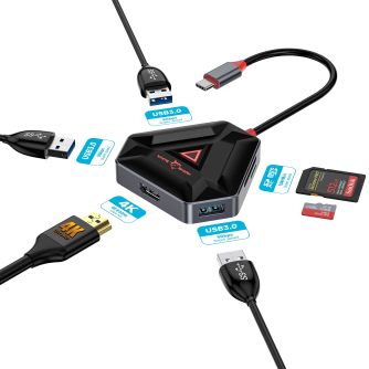 White Shark Hexagon USB-C hub 6 u 1 – HDMI, 3× USB 3.0, SD i microSD