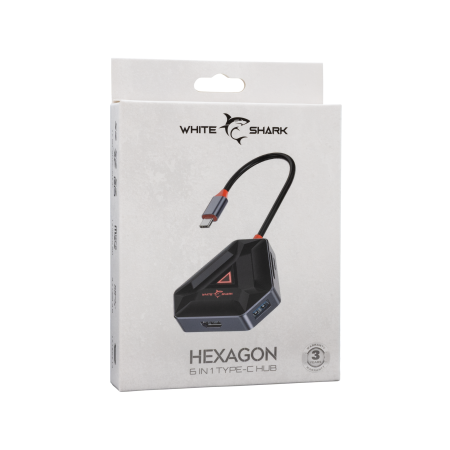 White Shark Hexagon USB-C hub 6 u 1 – HDMI, 3× USB 3.0, SD i microSD